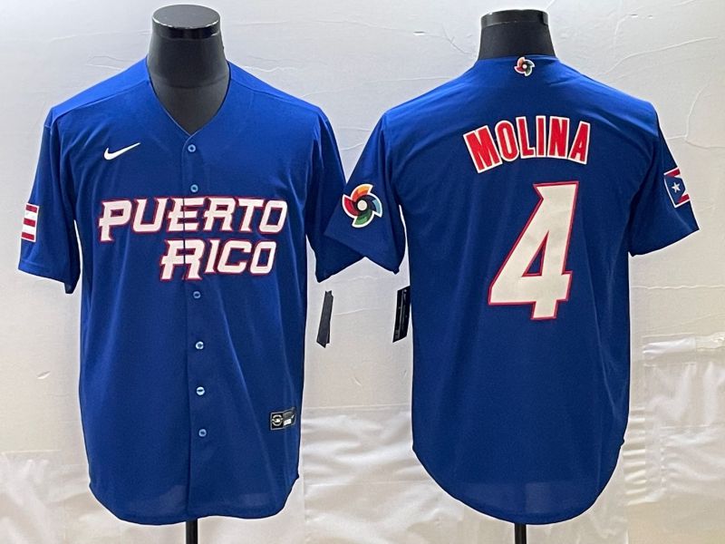 Men 2023 World Cub Puerto Rico #4 Molina Blue Nike MLB Jersey1